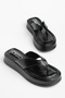 Women's Black Leather Flip-Flop Casual Comfortable Sandals - 3
