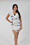 Hooded Pareo Belted Beachwear Peshtemal Black Fish Patterned Beach Robe 1 Piece - 4
