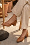Taba Genuine Leather V-Cut Short Block Heeled Women's Shoes - 4