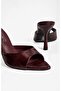 Women's Stiletto Pointed Toe Crocodile Patterned Front and Back Open Heeled Slippers Cedra Burgundy - 4