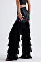 Tulle Ruffle Detailed Faux Leather Trousers |   Pnt35953 Black - 4