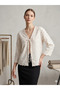 Women's Stone Tassel Detailed Loose Cut Textured Kimono Blouse