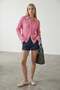 Pink V-Neck Spanish Sleeve Ruffle Fabric Shirt Alc-X15404 - 3
