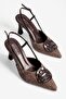 Women's Stiletto Buckle Detailed Pointed Toe Open Back Heeled Shoes Olea Brown