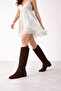Eliz Women's Short Heel Suede Laser Cut Perforated Summer Boots - 5