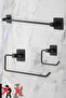 Black Square Adhesive Long Towel Holder / Paper Towel Holder / Open Toilet Paper Holder 3-Piece Bathroom Set