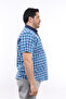 Men's Plus Size Navy Blue-Turquoise Plaid Lycra Shirt with Half Placket KK-8044-TSS - 2