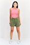 Women Plain Denim Shorts, Olive - 2