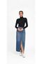 Asymmetrical Belt Detail, Front Slit, 5 Pockets, Stylish Denim Skirt
