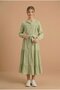 Green Long Dress with Gathered Sleeves and Belt for Girls 23400