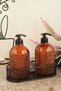 Yıldız Glass Liquid Soap Dispenser Set of 2 - Metal Black Stand - Amber •• Kitchen & Bathroom Countertop Detergent Dispenser Hand Soap Bathroom Decor Glass Liquid Soap Shower Gel Dishwashing Liquid Bleach Shampoo Bathroom Glass Decor - 6