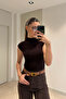 Premium Stand-Up Collar Blouse - Brown