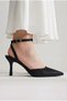 Women's Black Satin Ankle Strap Pointed Toe Stiletto Heeled Shoes Ankle Strap Stiletto Classic Heeled Style - 6