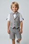 Boy's Navy Blue Vest Shirt Shorts Bow Tie Chain Accessory Suit