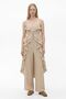 Pleated Waistband Wide Leg Pants Beige