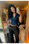 Y2K Style Short Sleeve Denim Shirt Navy Blue Fitted Retro Jean Crop Top - 5