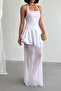 Women's White Neck Strap Ruffled Maxi Tulle Dress Yel221646 - 7