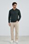 Pure 100% Cotton Khaki Polo Collar Knitwear Sweater - 2