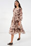 2137 Model Patterned Beige Chiffon Dress