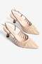 Women's Stiletto Snake Patterned Mesh Detailed Heeled Shoes Serpa Beige