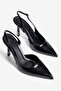 Women's Stiletto Pointed Toe Open Back Heeled Shoes Camellia Black