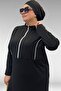 1733 Plus Size Zippered Hijab Swimsuit - Black - 2