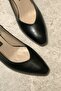 Women's Black Genuine Leather Heeled Shoes - 3