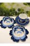 2 Pieces of Blue Rose Embroidered Presentation and Cocktail Napkins 14X13Cm - 2