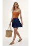 Navy Blue Pleated Mini Skirt with Elastic Waist 40cm Pleated Summer Trend - 4