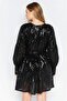 Women Sequins Belted Mini Party Dress, Black - 4