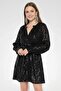 Women Sequins Belted Mini Party Dress, Black - 2