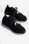 Women's Sneaker Flat Sole Stone Bead Detailed Stretch Sports Shoes Zyra Black
