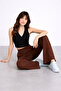 Women's Full Stretch Comfortable Fabric Velcro Closure Palazzo Trousers - Brown - 2