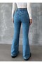 High Waist Flared Jean Pants - Full P Cotton U Flare Denim with Distressed Detail - 3