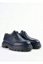 Men's Navy Blue Genuine Leather Thick Sole Lace-Up Shoes - Obsidian - 2