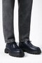 Men's Navy Blue Genuine Leather Thick Sole Lace-Up Shoes - Obsidian - 6