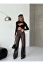 Brown Leather-Look High Waist Wide Leg Pants - 2