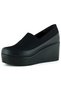 Sofia Black Vegan Stretch Round Toe Wedge Heeled Casual Shoes - 4