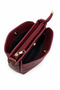 Women's Burgundy V Quilted Stitching Design 3-Compartment Leather Lined Crossbody Bag - 4