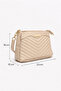 Women's Beige V Quilted Stitching Design 3-Compartment Leather Lined Crossbody Bag - 5