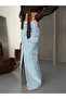 Long Denim Skirt with Slit Front Pockets
