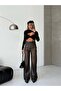 Brown Leather-Look High Waist Wide Leg Pants