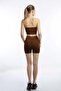 Women's Allegro Fabric Strapless Crop Top Brown - 4