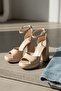 Bomme Beige Patent Leather (9 cm Heel) Platform Heeled Casual Shoes - 5