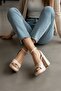 Bomme Beige Patent Leather (9 cm Heel) Platform Heeled Casual Shoes - 4