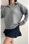 Women's Polo Neck Hair Knit Sweater Gray 2556