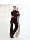 Women's Classic Jeans Overalls with Drawstring Waist Brown 3037-78 - 2