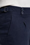 Navy Blue Old Money Pleated Stretch Fabric Fabric Trousers - 4