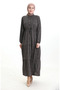 Judge collar floral patterned dress 0197-03 black khaki - 2