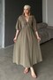 Elastic Waist Lace Detailed Half Sleeve Muslin Dress Khaki 9331-E - 5